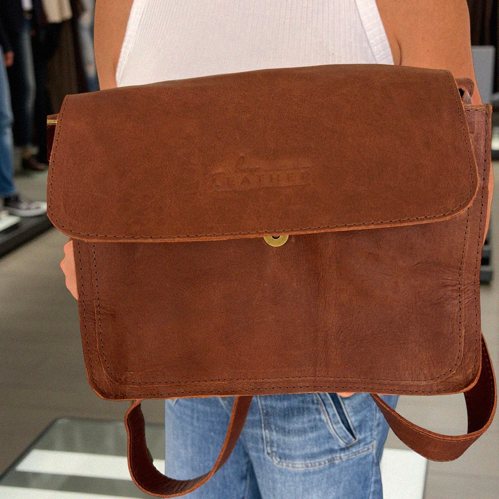 Urban Dark colour leather Postman style organized handbag with compartments